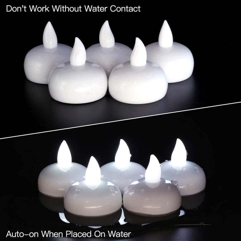 Novelty Place 12Pcs Waterproof Flameless Floating Tealights, LED Floating Candles Cool White Flickering Tea Lights - Battery Operated Candles Decoration for Wedding, Christmas, Party, Pool, Pond - Image 3